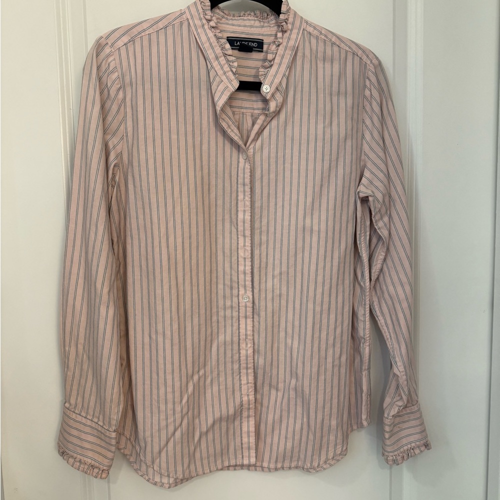 Lands' End Pink and Blue Striped Button Down Shirt